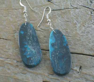 Native American Turquoise Slab Earrings Dark